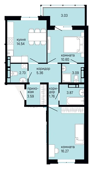 Планировка: 2-комн., 64,8 м²