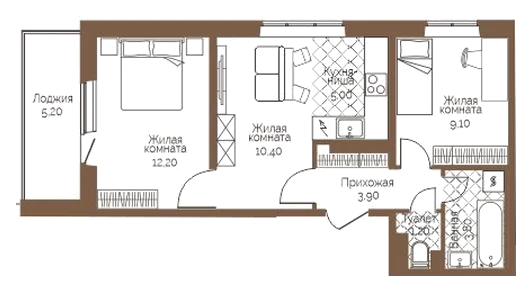 Планировка: 2-комн., 48,2 м²