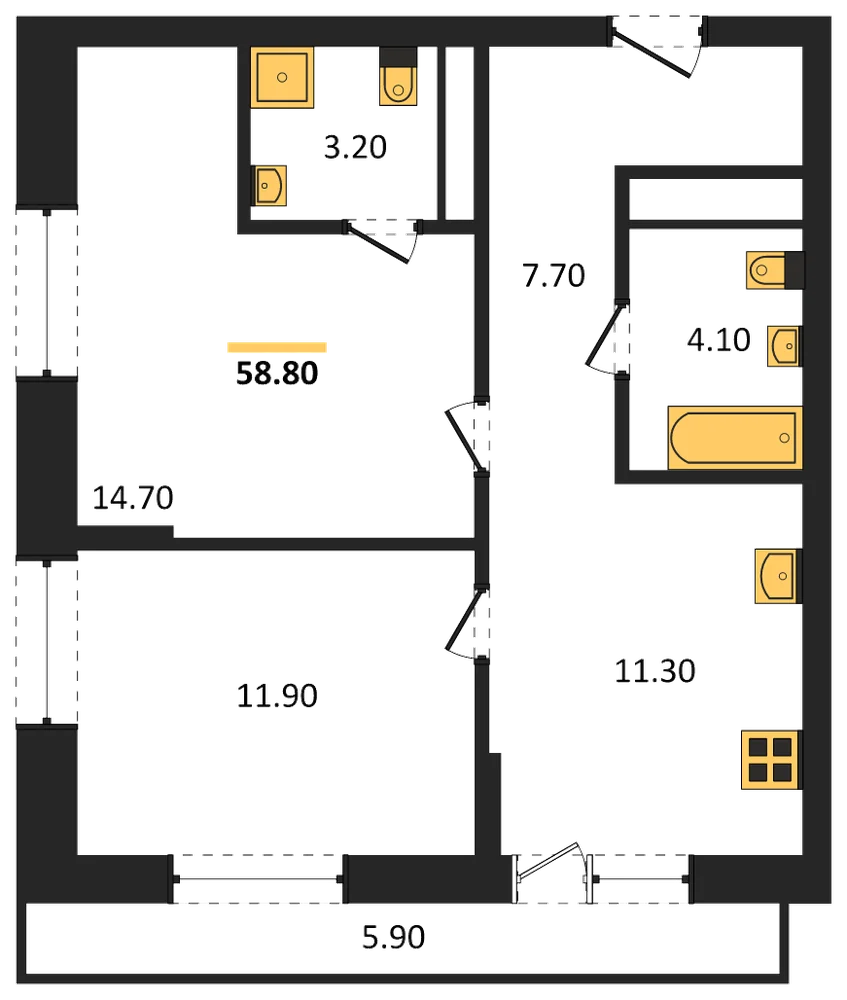 Планировка: 2-комн., 54,7 м²