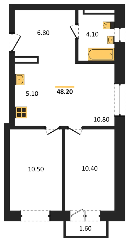Планировка: 2-комн., 47,8 м²