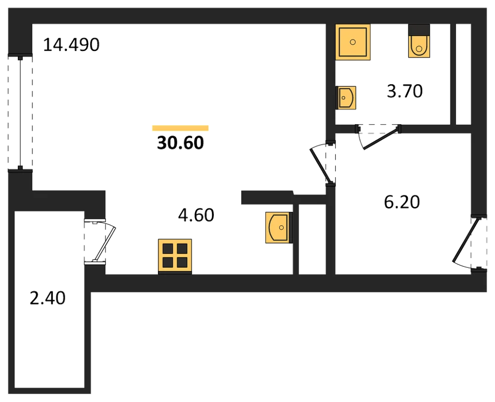 Планировка: Студия, 30,6 м²