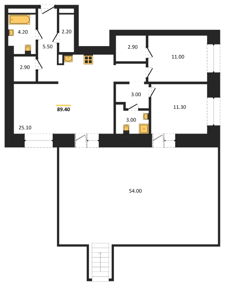 Планировка: 2-комн., 89,4 м²