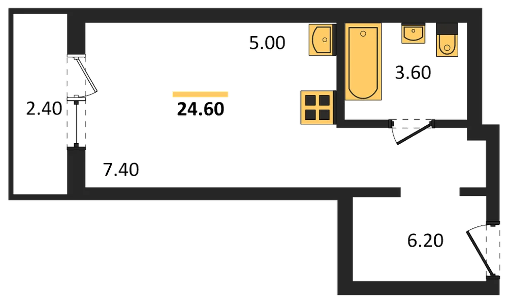 Планировка: Студия, 24,6 м²