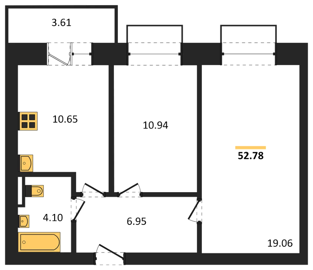 Планировка: 2-комн., 52,8 м²