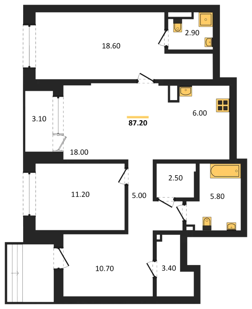 Планировка: 2-комн., 87,2 м²