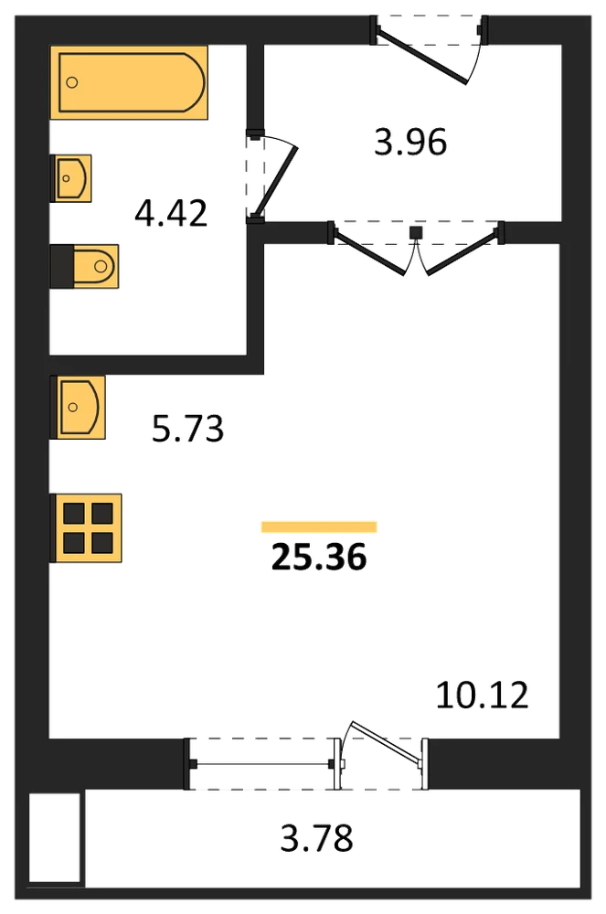 Планировка: Студия, 23,6 м²