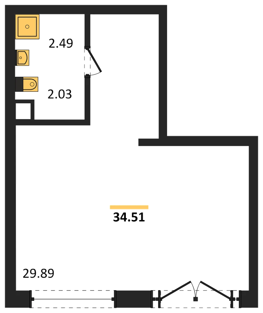 Планировка: Помещение 34,5 м²
