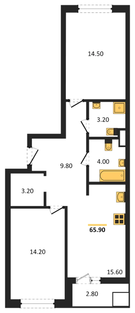 Планировка: 2-комн., 66,5 м²