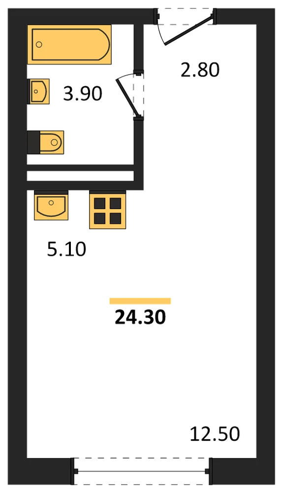 Планировка: Студия, 24,3 м²