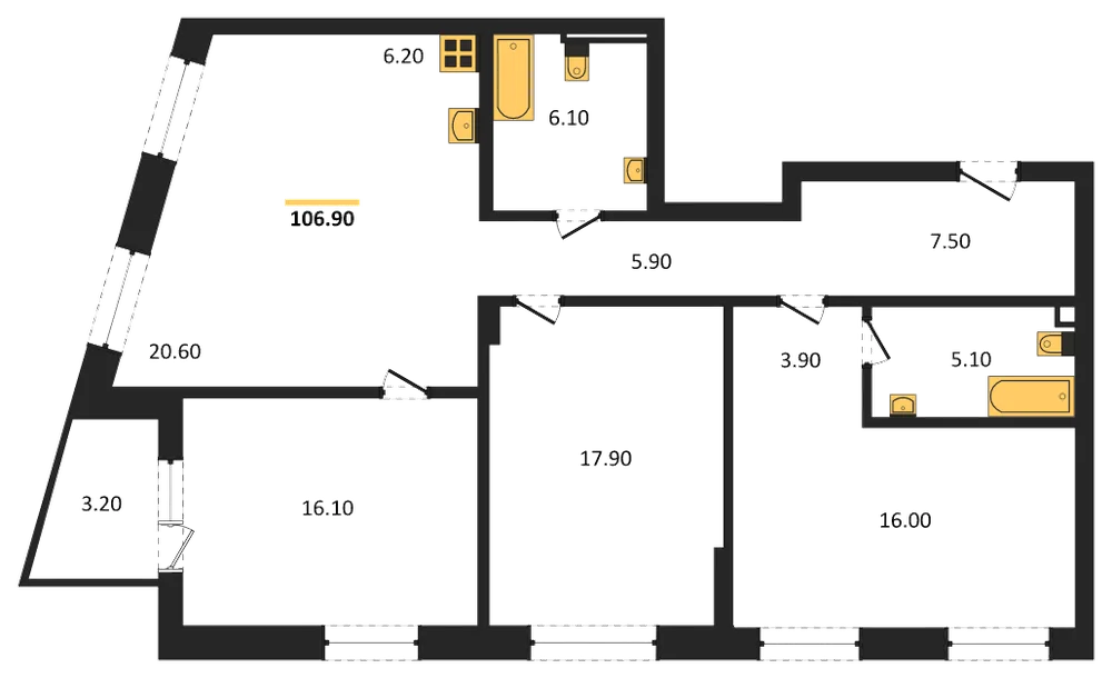 Планировка: 4-комн., 106,9 м²