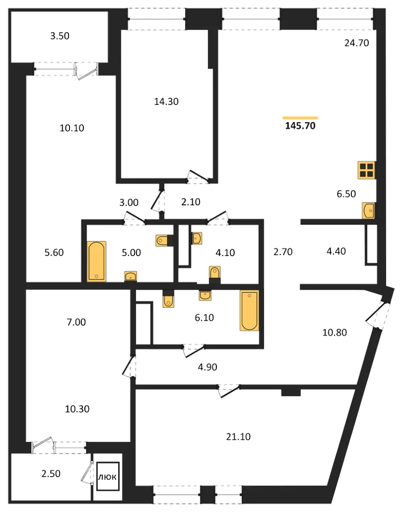 Планировка: 5+ комн., 145,7 м²