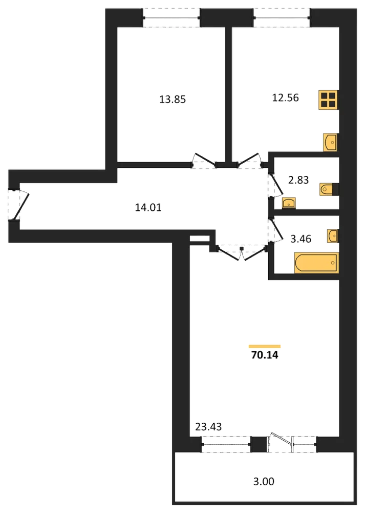 Планировка: 2-комн., 69,7 м²