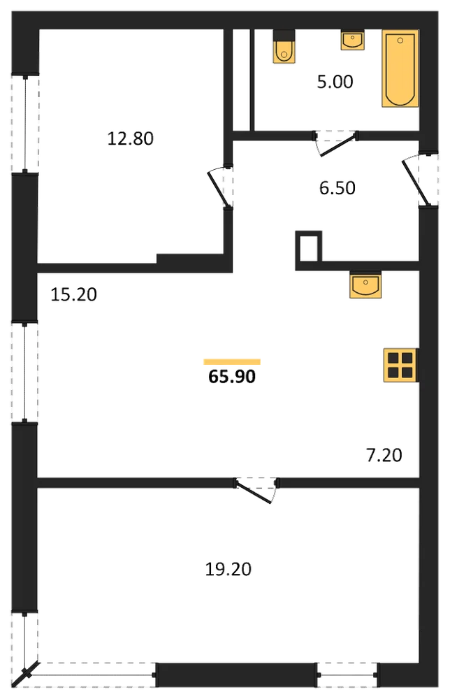 Планировка: 2-комн., 65,9 м²