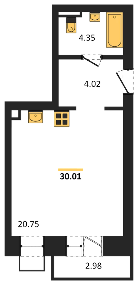 Планировка: Студия, 30 м²