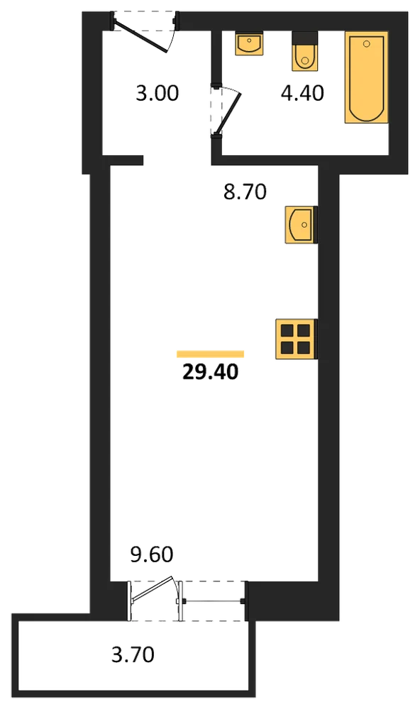 Планировка: Студия, 26,8 м²