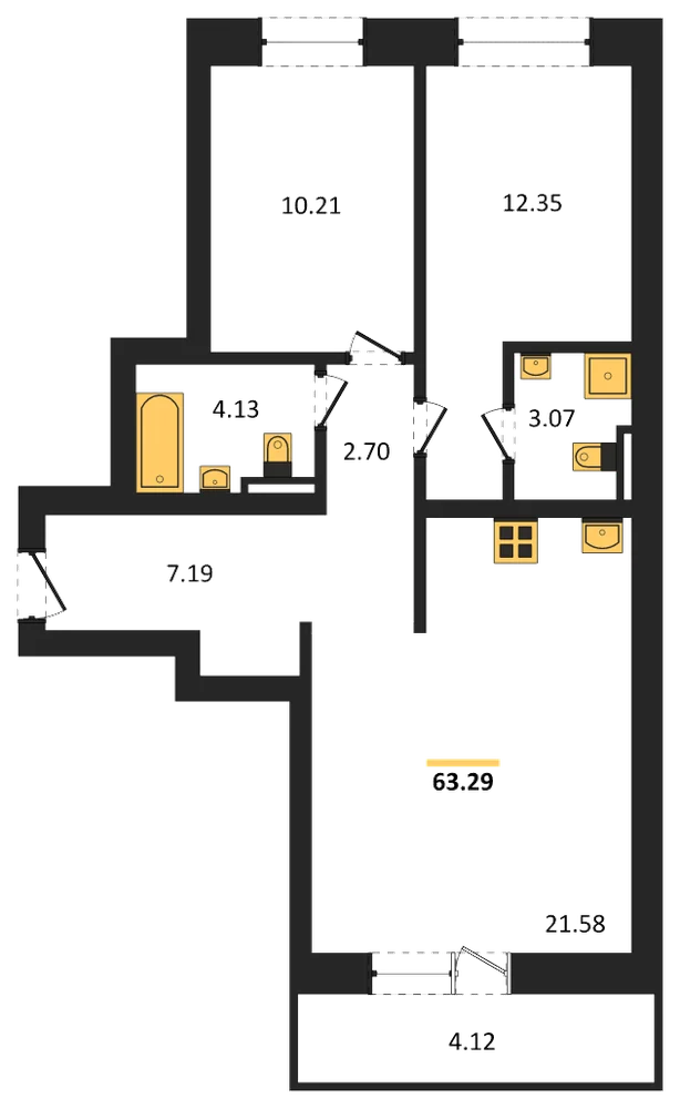 Планировка: 2-комн., 63,3 м²