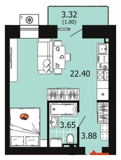 Планировка: Студия, 30,9 м²