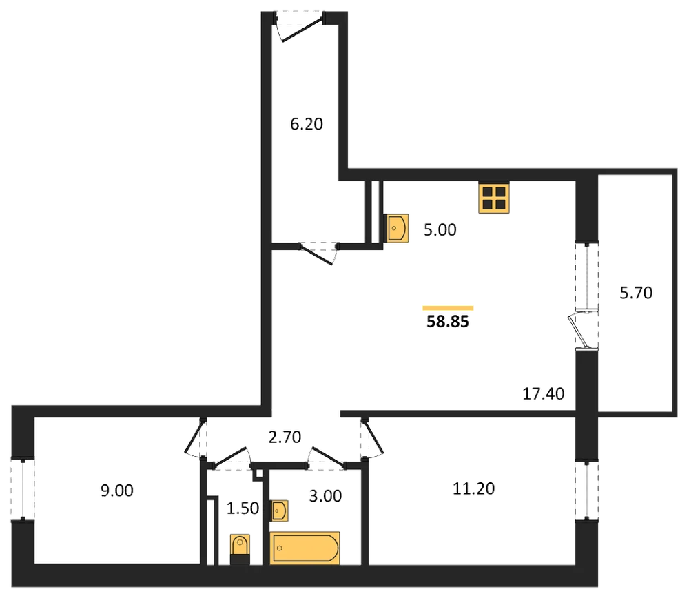 Планировка: 2-комн., 55,7 м²