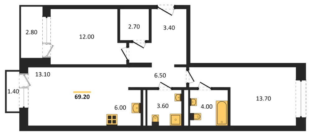 Планировка: 2-комн., 69,2 м²