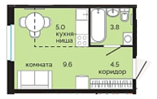 Планировка: Студия, 22,9 м²