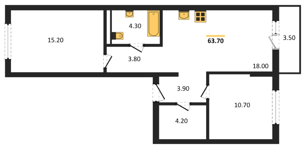 Планировка: 2-комн., 63,7 м²