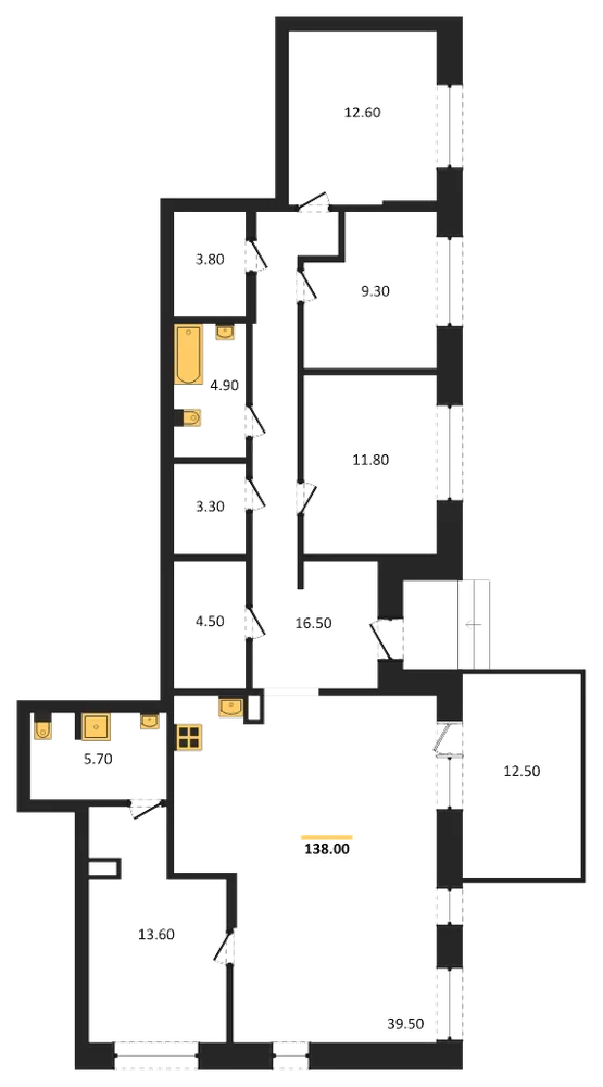 Планировка: 4-комн., 138 м²