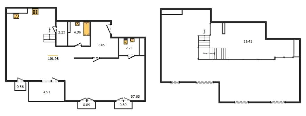 Планировка: 1-комн., 102 м²