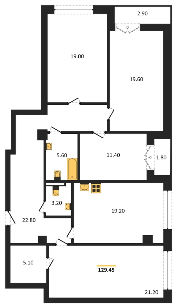 Планировка: 4-комн., 130,7 м²