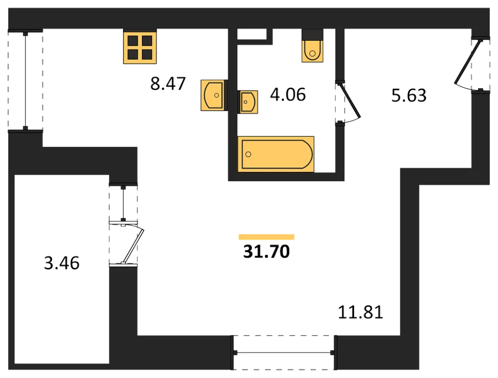 Планировка: Студия, 31,7 м²
