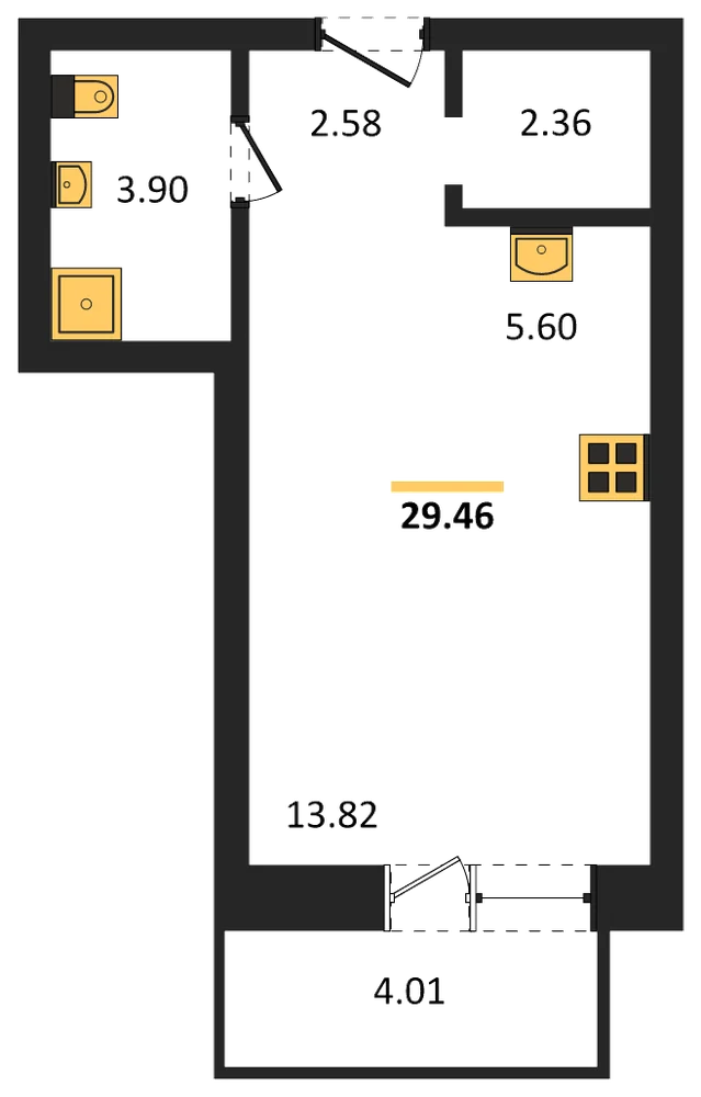 Планировка: Студия, 29,5 м²