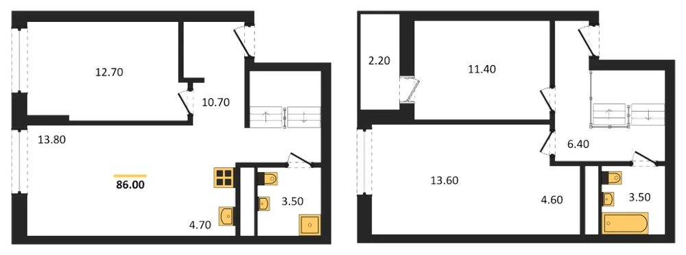 Планировка: 3-комн., 86 м²
