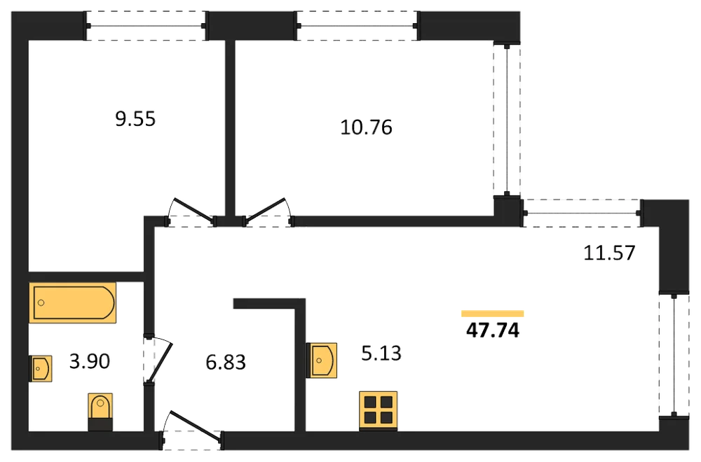Планировка: 3-комн., 47,5 м²