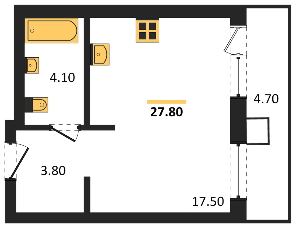 Планировка: Студия, 27,8 м²