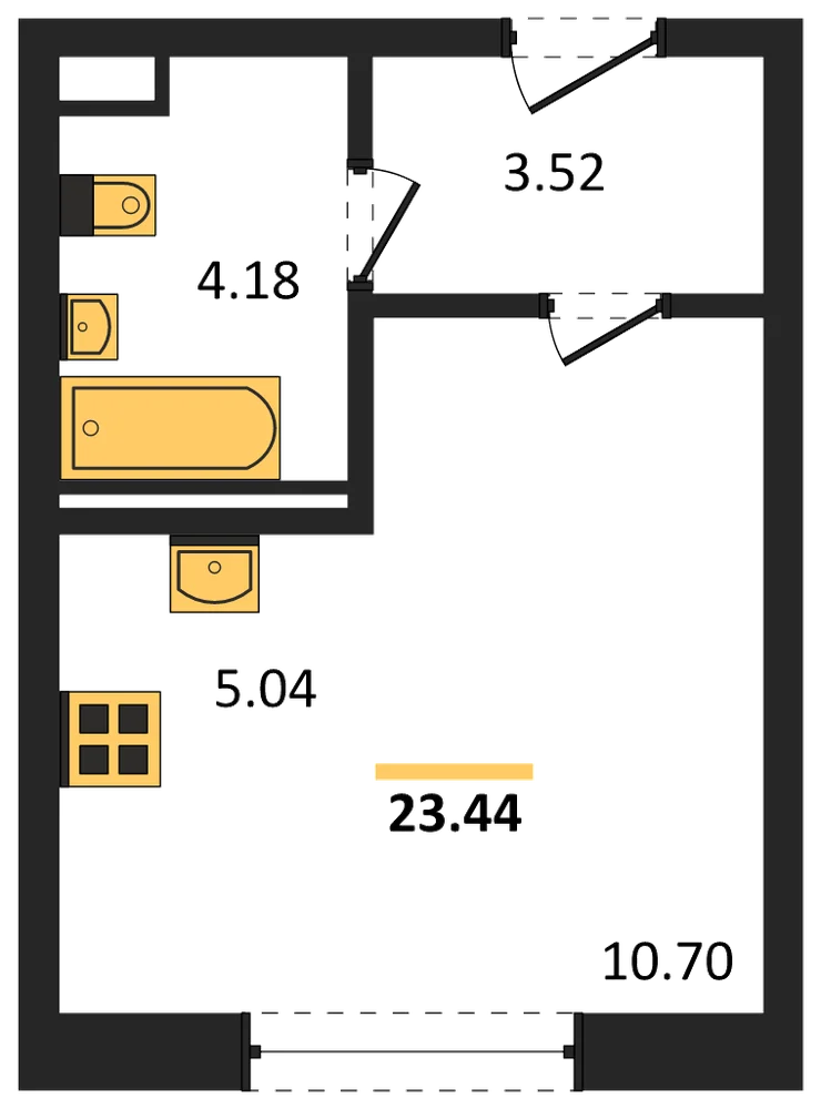 Планировка: Студия, 23,4 м²