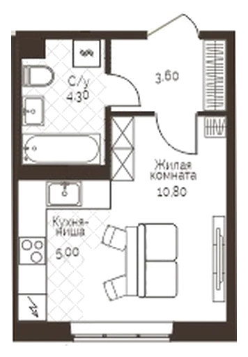Планировка: Студия, 23,7 м²