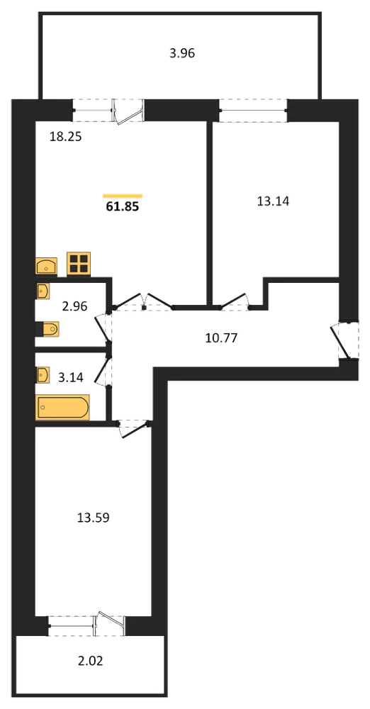 Планировка: 2-комн., 61,7 м²