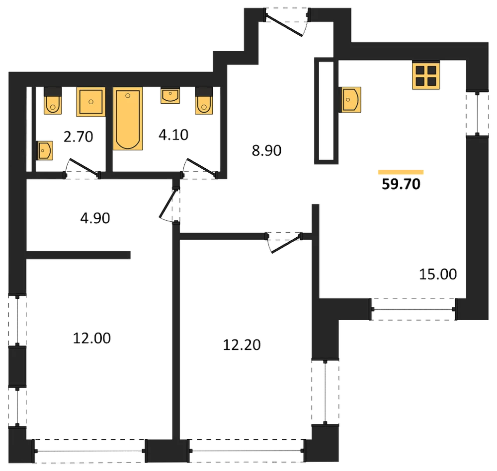 Планировка: 2-комн., 59,8 м²