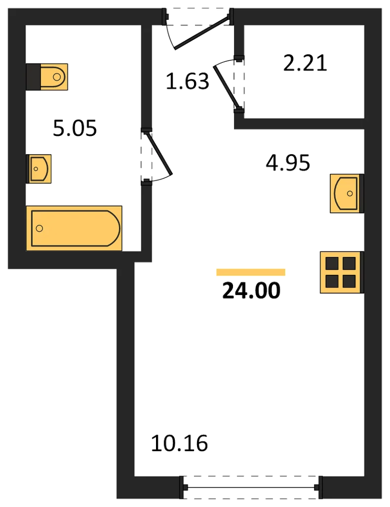 Планировка: Студия, 24 м²