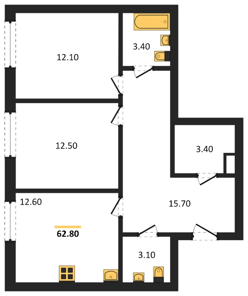 Планировка: 2-комн., 62,8 м²