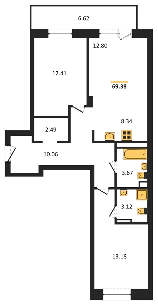 Планировка: 2-комн., 69,4 м²