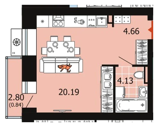 Планировка: Студия, 29,8 м²