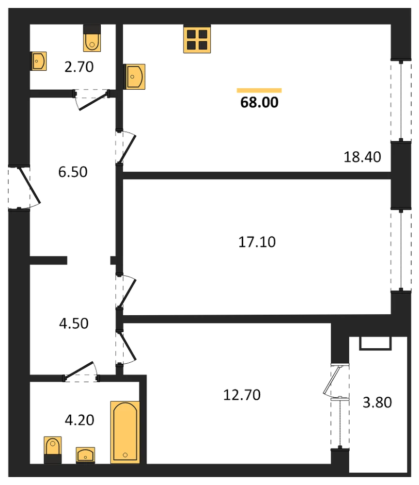 Планировка: 2-комн., 68 м²