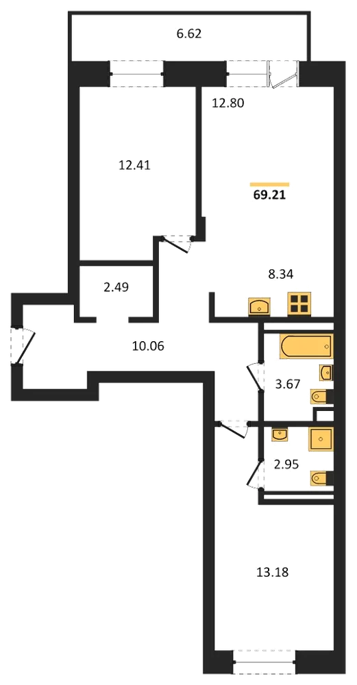 Планировка: 2-комн., 69,2 м²