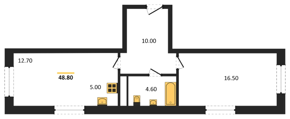 Планировка: 1-комн., 48,8 м²