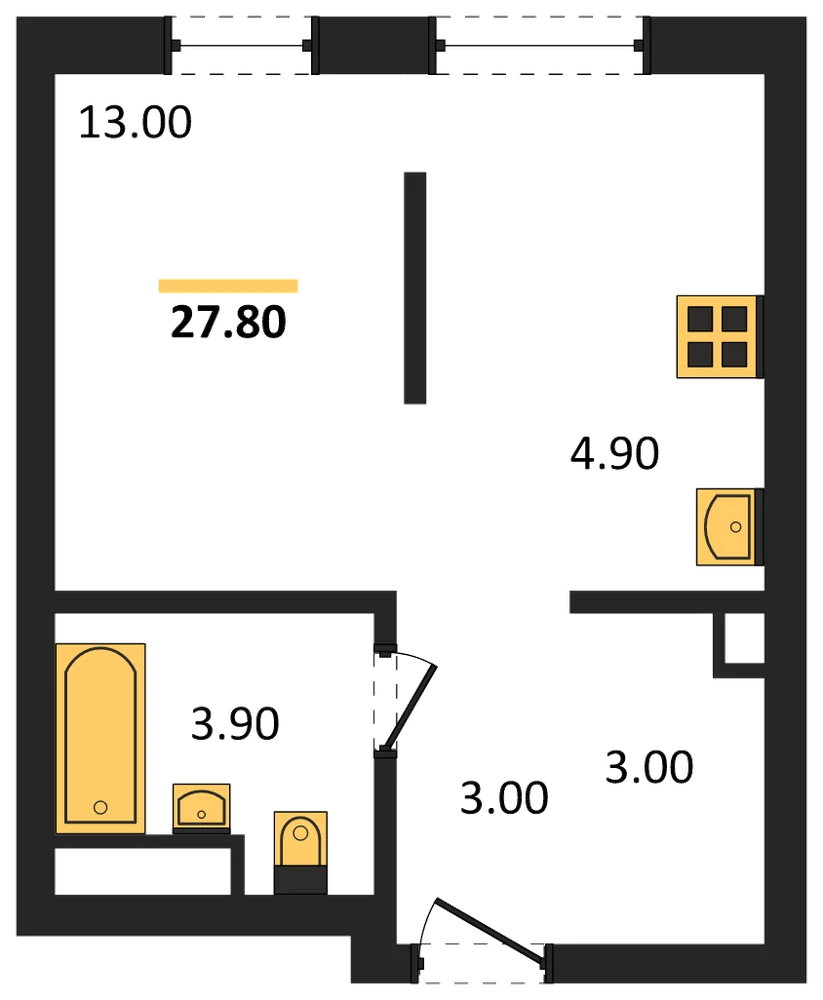 Планировка: Студия, 27,8 м²