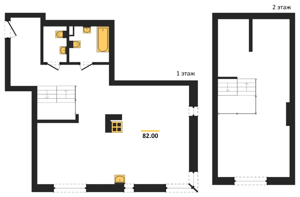 Планировка: 1-комн., 82 м²