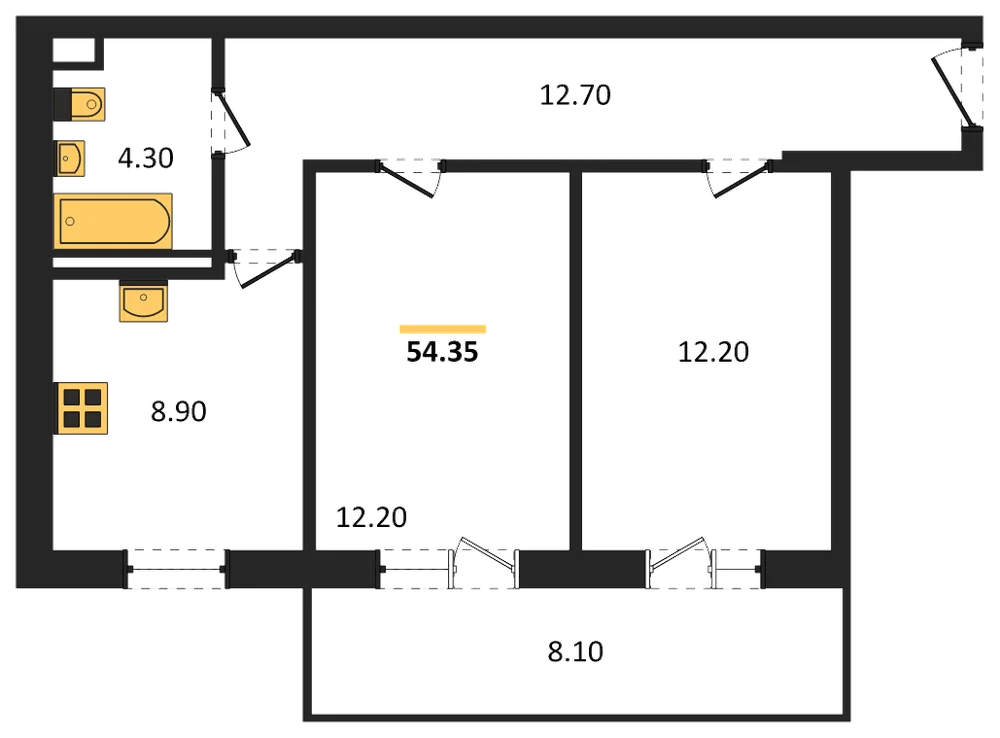 Планировка: 2-комн., 49,6 м²