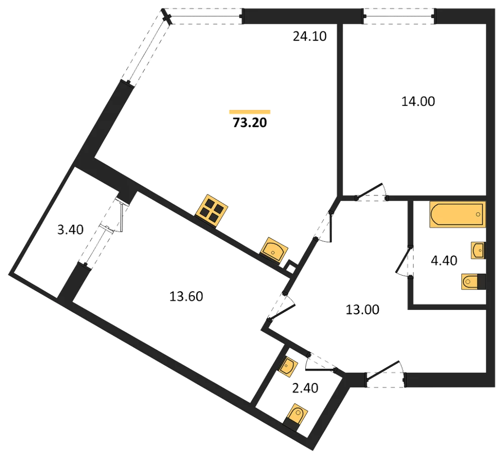 Планировка: 2-комн., 72,7 м²