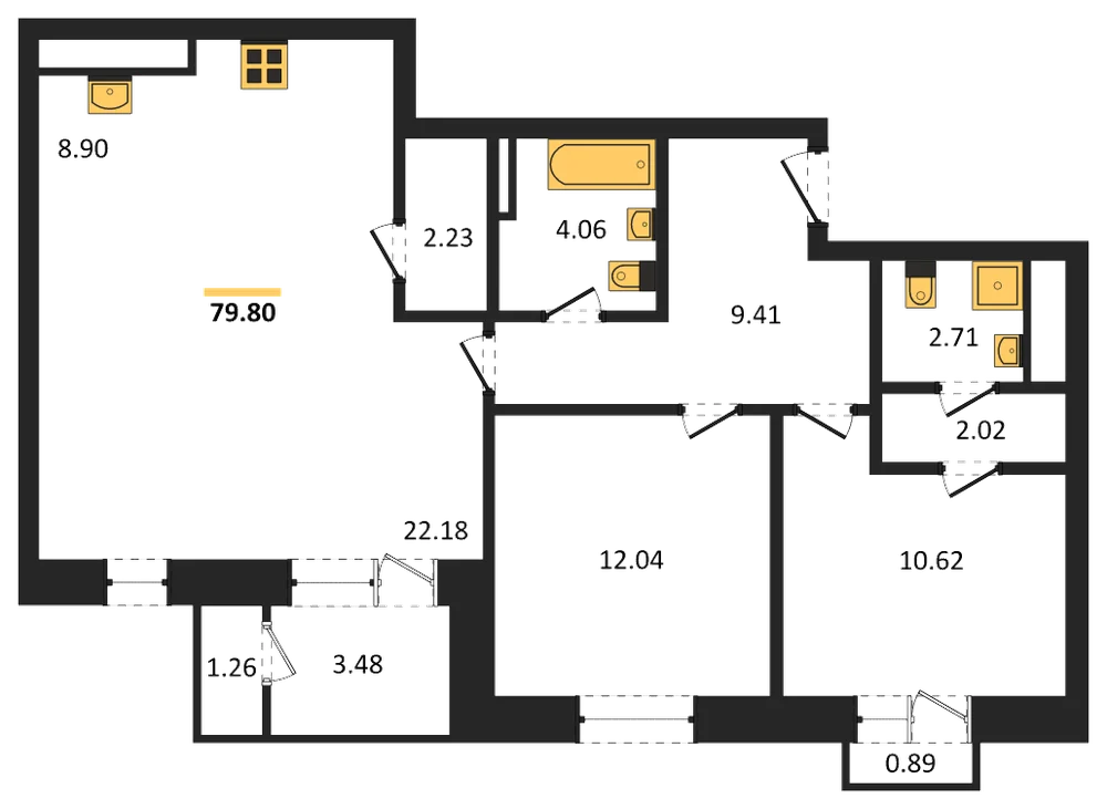 Планировка: 2-комн., 79,8 м²