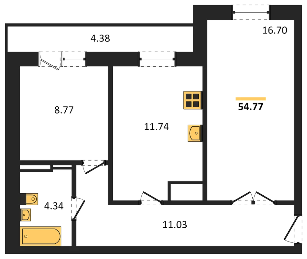 Планировка: 2-комн., 51,7 м²